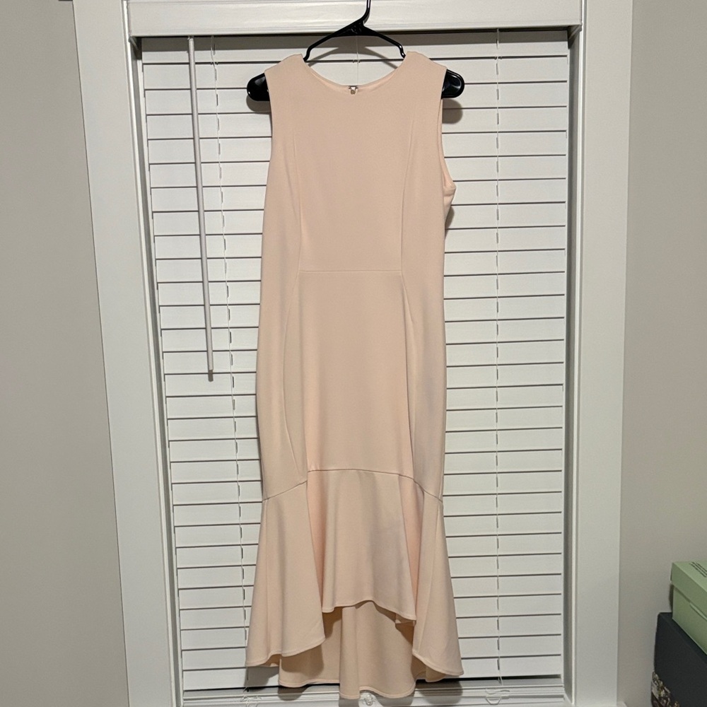 Calvin Klein Sleeveless High-Low Fit & Flare Dress in Blush